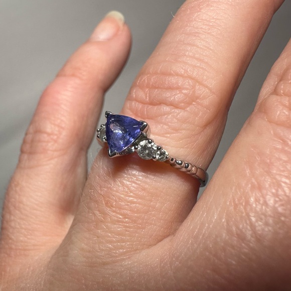 LeVian Platinum Trillion Tanzanite and Diamond Ring - Picture 5 of 16